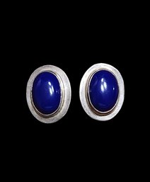 Vintage Sterling Silver And Lapis Clip On Earrings