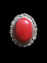 Beautiful Vintage Sterling Silver Coral Color Ring