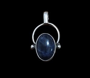 Vintage Sterling Silver Blue Agate Color Stone Pendant