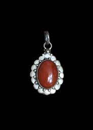 Vintage Sterling Silver Coral Color Pendant