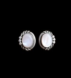 Vintage Sterling Silver Opal Color Clip On Earrings