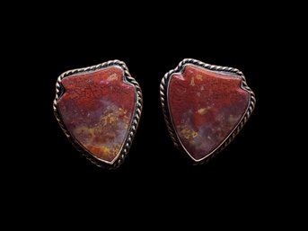 Vintage Arrowhead Sterling Silver Red Agate Cuff Links