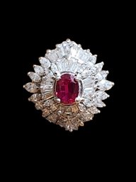 Dazzling Sterling Silver Ruby Color And CZ Ring