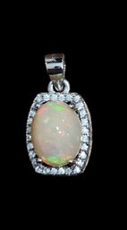 Vintage Sterling Silver Opal Color CZ Pendant