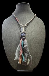 Large Pendant Necklace With Marble Colored Beads