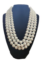 Three Strands Large White Beaded Necklace