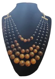 Liz Claiborne Four Strand Necklace With Brown Beads