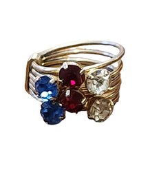 Red, White, And Blue Silver Tone Ring With 6 Layers