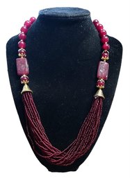 Large Burgundy Beaded Necklace With Y Shaped Back