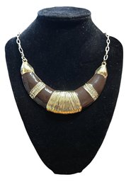 Large Gold Tone And Brown Color Necklace