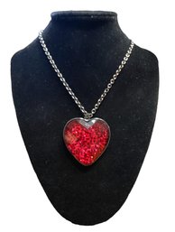 Large Heart Shaped Pendant On Dark Silver Chain