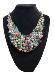 Multicolor Bib Necklace With Silver Tones