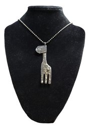 Fork Shaped Pendant On Silver Tone Chain