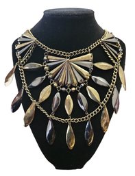 Large Two Tone Metal Style Bib Necklace