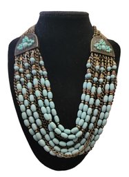 Large Dark Silver Tone With Turquoise Color Beads