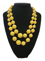 Two Stranded Bright Yellow And Silver Tone Necklace