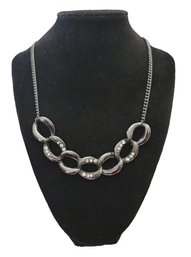 Dark Silver Tone With White Stones Necklace