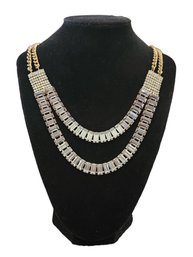 Gold Tone With Clear White Stones Necklace