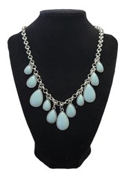 Silver Tone Necklace With Light Blue Teardrop Pendants