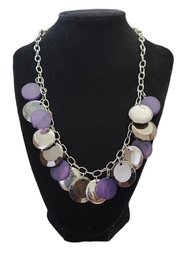 Purple Pendants And Silver Tone Necklace