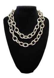 Silver Tone Long Chain Link Necklace