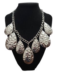 Heavy Silver Tone Large Pendant Necklace