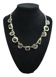 Silver Tone With Black Stones Necklace