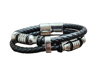 Double Strand Black And Silver Tone Bracelet