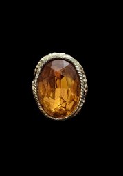 Large Amber Color Stone With Gold And Silver Tones