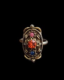 Gold And Silver Tone Ring With Red, Pink, And Blue Stones