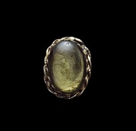 Gold Tone Ring With Large Iridescent Green Stone