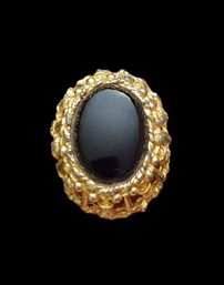 Large Gold Tone Ring With Black Stone