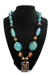 Pretty Light Blue With Brown Accents Necklace