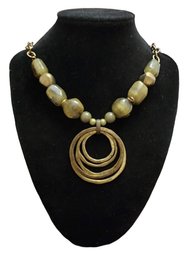 Olive Green And Brass Color Necklace