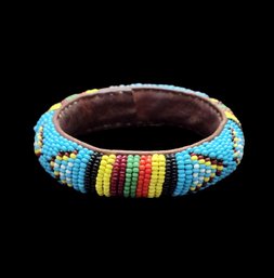 Vintage Native American Handmade Beaded Leather Bracelet