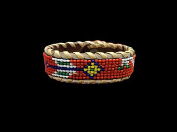 Vintage Native American Hand Beaded Leather Bracelet