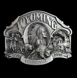 Heavy Silver Tone Wyoming Belt Buckle