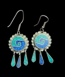 Vintage Mexican Sterling Silver And Turquoise Color Earrings