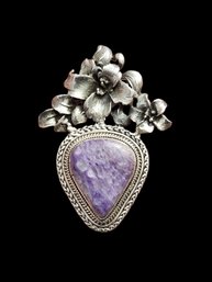 Vintage Sterling Silver And Purple Pendant