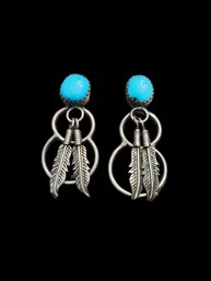 Vintage Native American Sterling Silver Feather Earrings