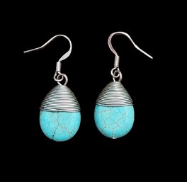 Vintage Turquoise Color Stone Earrings Silver Tone