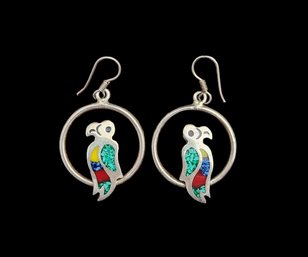 Vintage Sterling Silver Parrot Earrings From Taxco Mexico