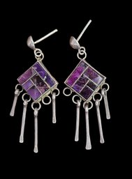 Vintage Sterling Silver And Purple Earrings