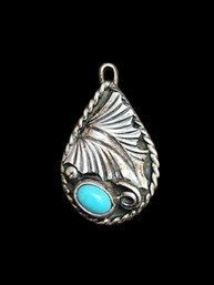 Vintage Sterling Silver And Turquoise Color Pendant