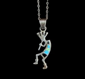 Vintage Sterling Silver Native American Kokopelli Pendant On A Sterling Silver Chain