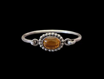 Mexican Sterling Silver Bracelet With Bright Amber Color Stone