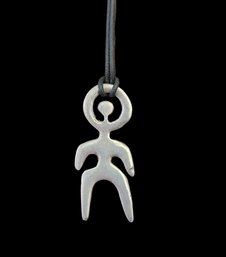 Sterling Silver Person Pendant On A Black Cord