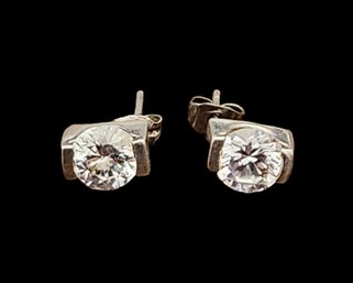 Sterling Silver And CZ Stud Earrings