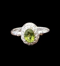 Sterling Silver And Light Green Stone Ring, Size 7.5