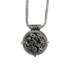 Vintage Silver Tone And Black Necklace With Pendant